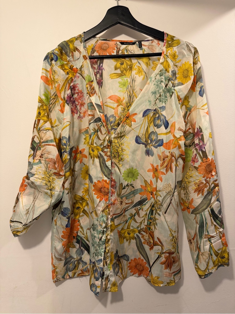 Massimo Dutti Mulberry Silk Flowy Floral button down blouse